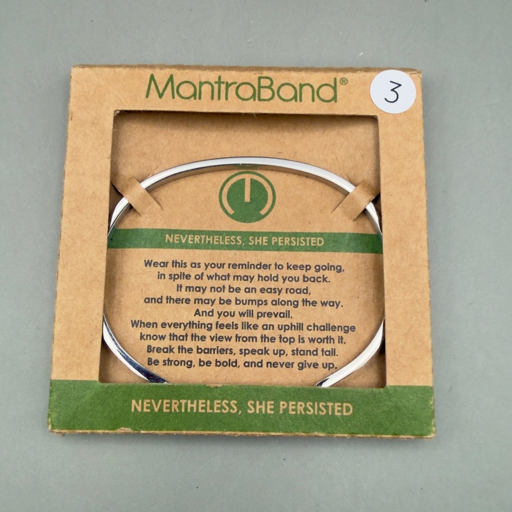 MantraBand Bracelet Nevertheless She Persisted Stainless Steel Silver Tone Cuff
